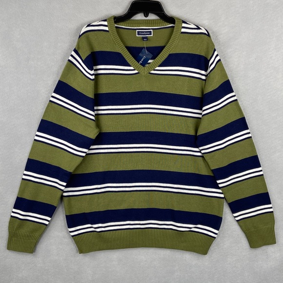 Club Room Men's Large Striped Long Sleeve V-Neck Sweater Pine Brook NEW - Picture 2 of 10